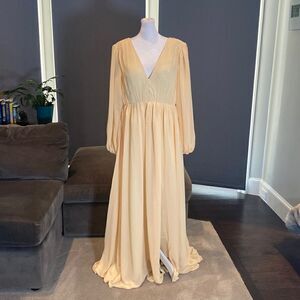 Women’s Full Length Chiffon V-Neck Zip Up Back Formal Dress Leg Split Size 14